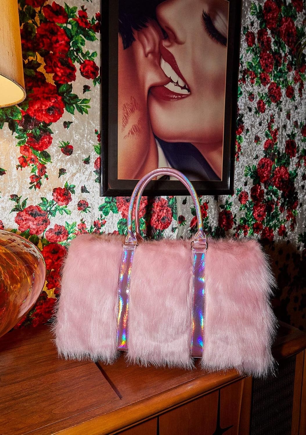 image:imageDolls Kill Shagadelic Weekender by Sugar Thrillz Pink Faux Fur Bag With Adjustable Straps Perfect for TravelPink