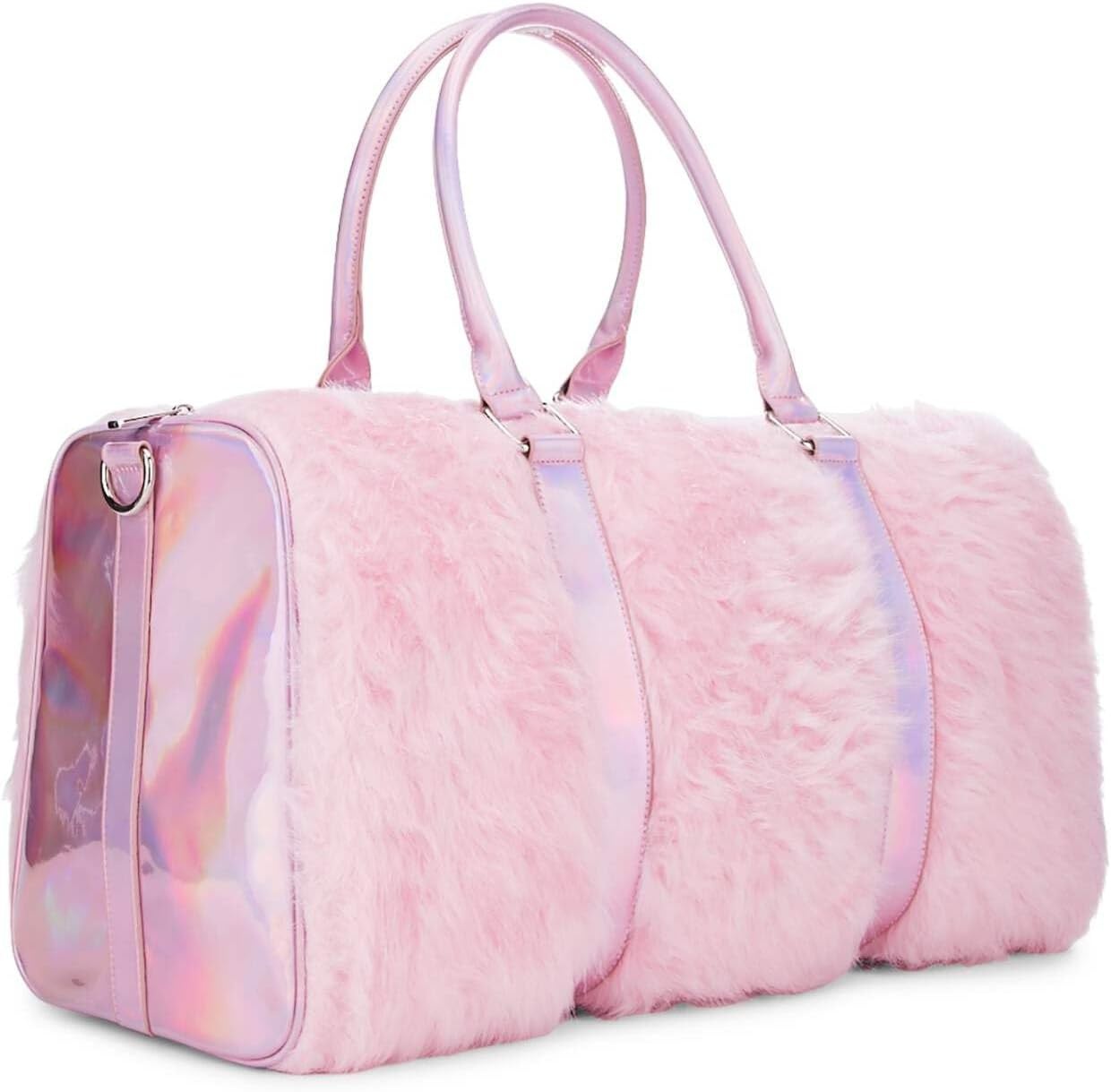 image:imageDolls Kill Shagadelic Weekender by Sugar Thrillz Pink Faux Fur Bag With Adjustable Straps Perfect for TravelPink