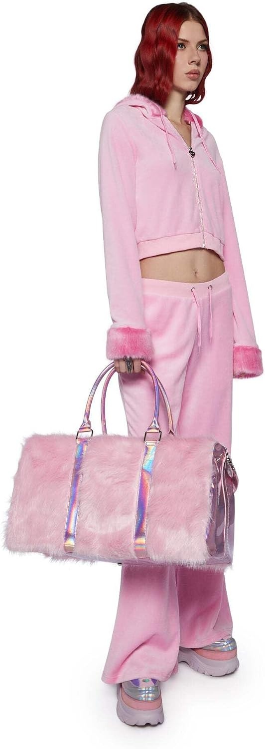 image:imageDolls Kill Shagadelic Weekender by Sugar Thrillz Pink Faux Fur Bag With Adjustable Straps Perfect for TravelPink