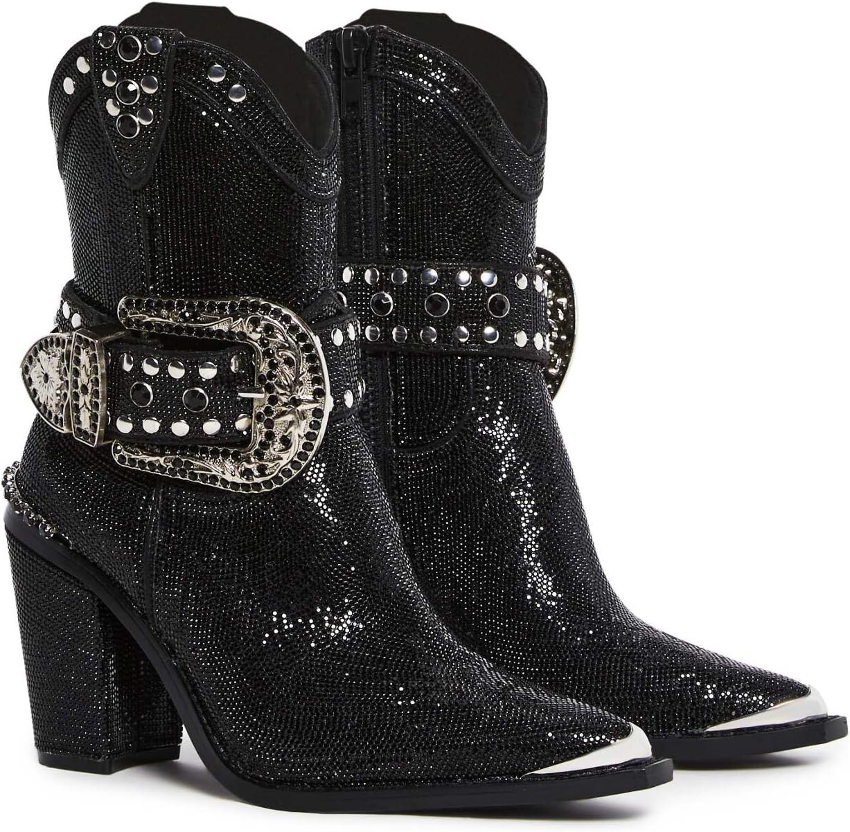 image:imageDolls Kill Sheriff Shine Cowboy Boots by Club Exx Rhinestone Encrusted Boots Made From Vegan LeatherBlack