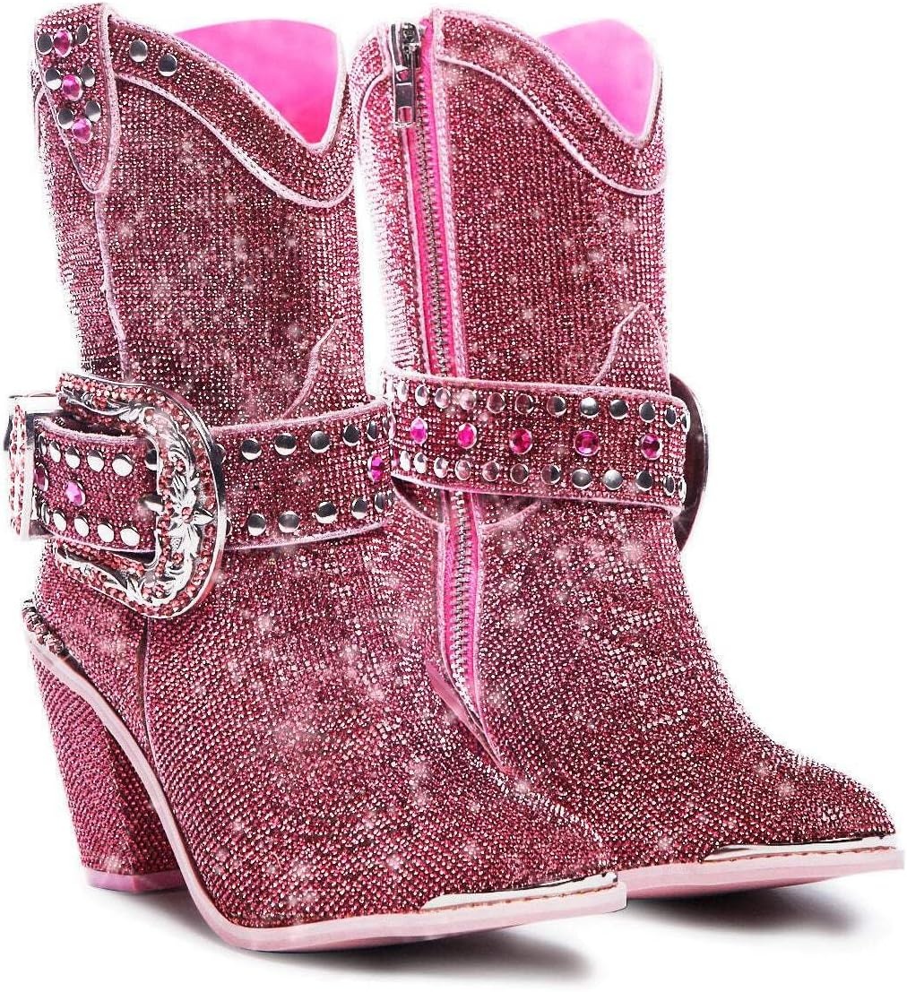 image:imageDolls Kill Sheriff Shine Cowboy Boots by Club Exx Rhinestone Encrusted Boots Made From Vegan LeatherPink