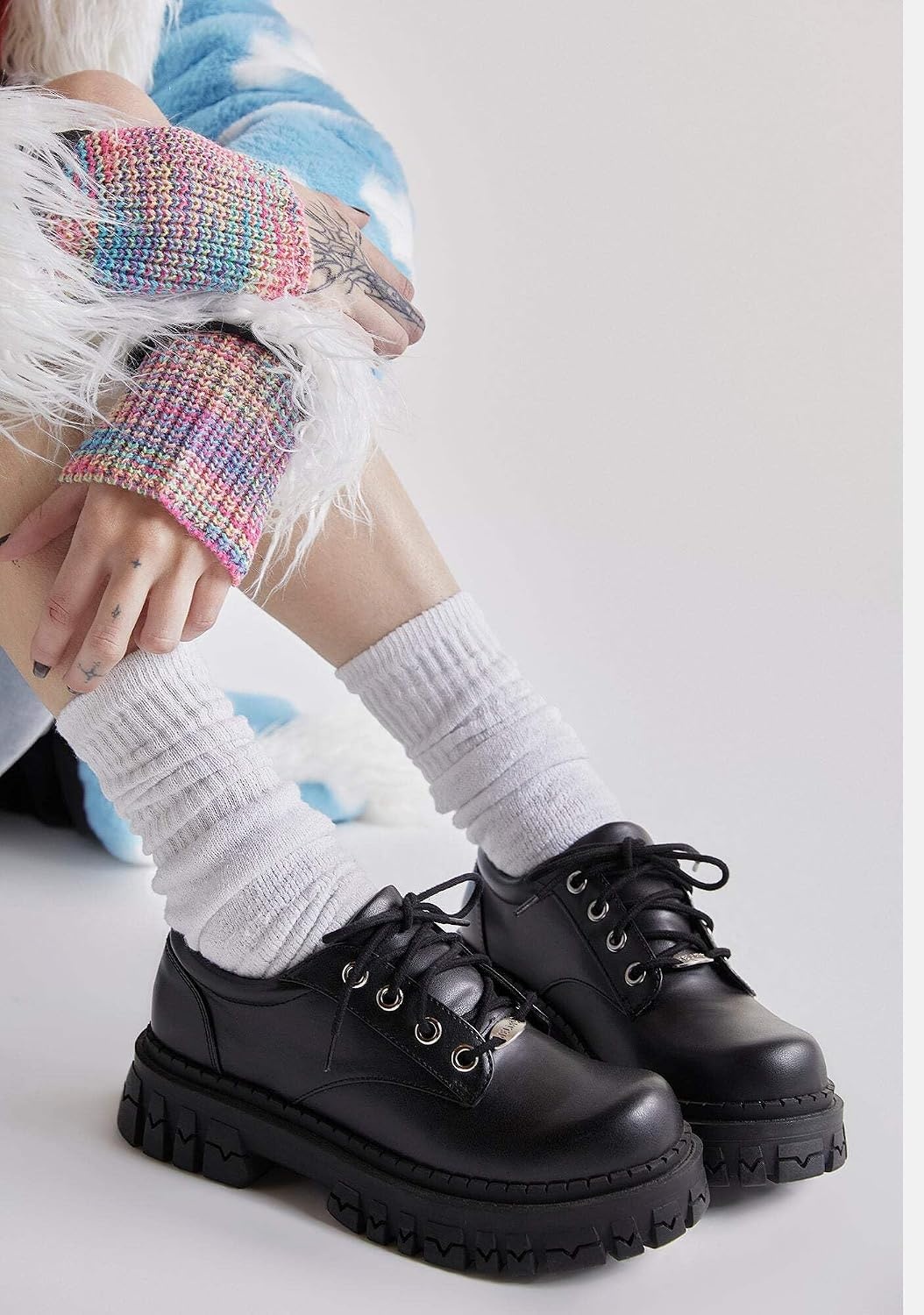 image:imageDolls Kill Teen Craft Oxford Shoes by Delias Vegan Leather LaceUp Chunky Platform ShoesBlack
