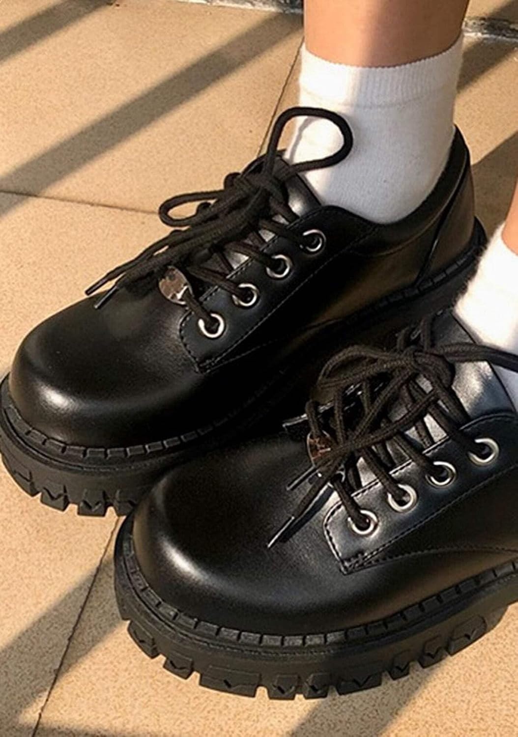 image:imageDolls Kill Teen Craft Oxford Shoes by Delias Vegan Leather LaceUp Chunky Platform ShoesBlack