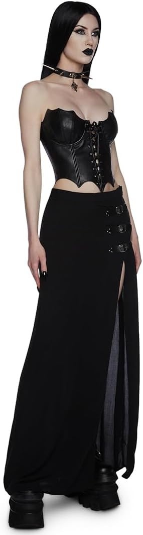 image:imageDolls Kill Twilight Doom Maxi Skirt by Widow Gothic Skirt with Side Slit and Zipper Closure Perfect for Any OccasionBlack