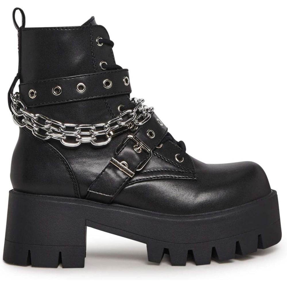 image:imageDolls Kill Bad Girl Blues Platform Boots by Current Mood Vegan Leather Boots with Buckles amp Chain Link for Edgy StreetwearBlack