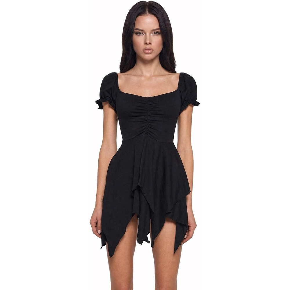 image:imageDolls Kill Chasin Rainbows Mini Dress by Current Mood Stretch Jersey Dress Asymmetrical Handkerchief Hem for Boho FashionBlack