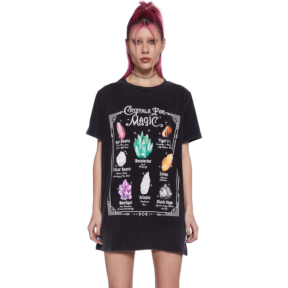 image:imageDolls Kill Crystal Girl Oversized Tee by Delias Washed Design with Crystal Graphics and Loose FitBlack
