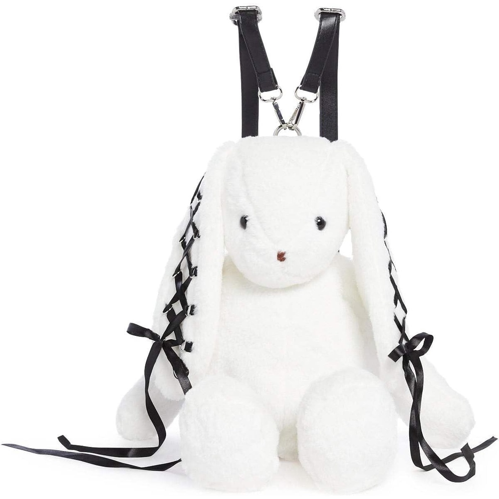 image:imageDolls Kill Cuddly Bunny Plush Backpack by Current Mood  Faux Fur Bunny Design with LaceUp Ribbon Ears and Adjustable StrapsWhite