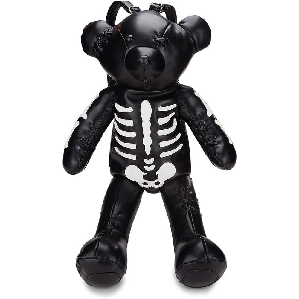 image:imageDolls Kill Deady Teddy Backpack Skeleton Appliqus Vegan Leather BlackDeady Teddy Black