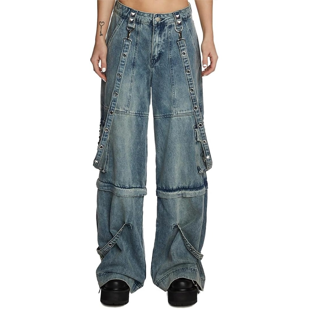 image:imageDolls Kill Dual Delight Convertible Jeans by Current Mood Washed Denim with Detachable Straps and ZipOff Legs
