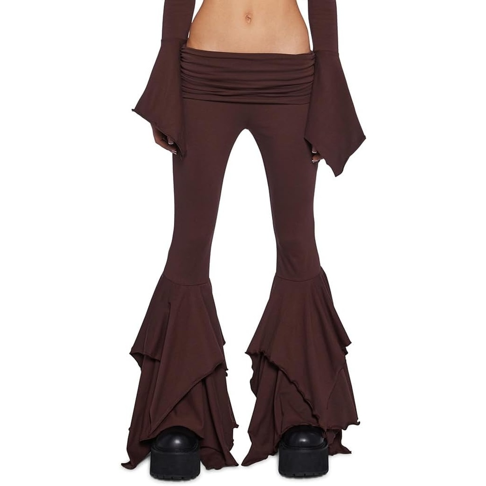 image:imageDolls Kill F is for Fairies Flare Pants by Current Mood  Foldover Waist with Wide Leg and Handkerchief DesignBrown