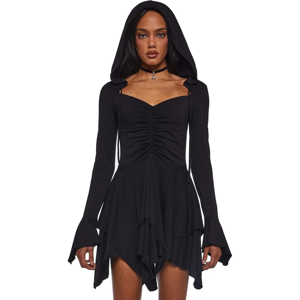 image:imageDolls Kill F is for Fairies Hooded Mini Dress by Current Mood Fabric Dress with Hoodie for Fairycore FashionBlack