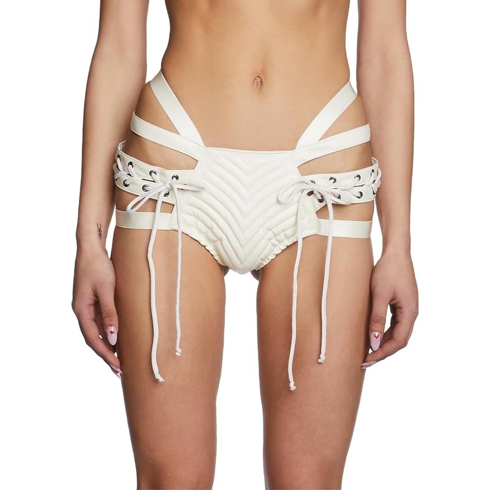 image:imageDolls Kill Rude Awakening LaceUp Shorts by Club Exx Vegan Leather LaceUp Comfortable Fit for Festivals amp RavesWhite