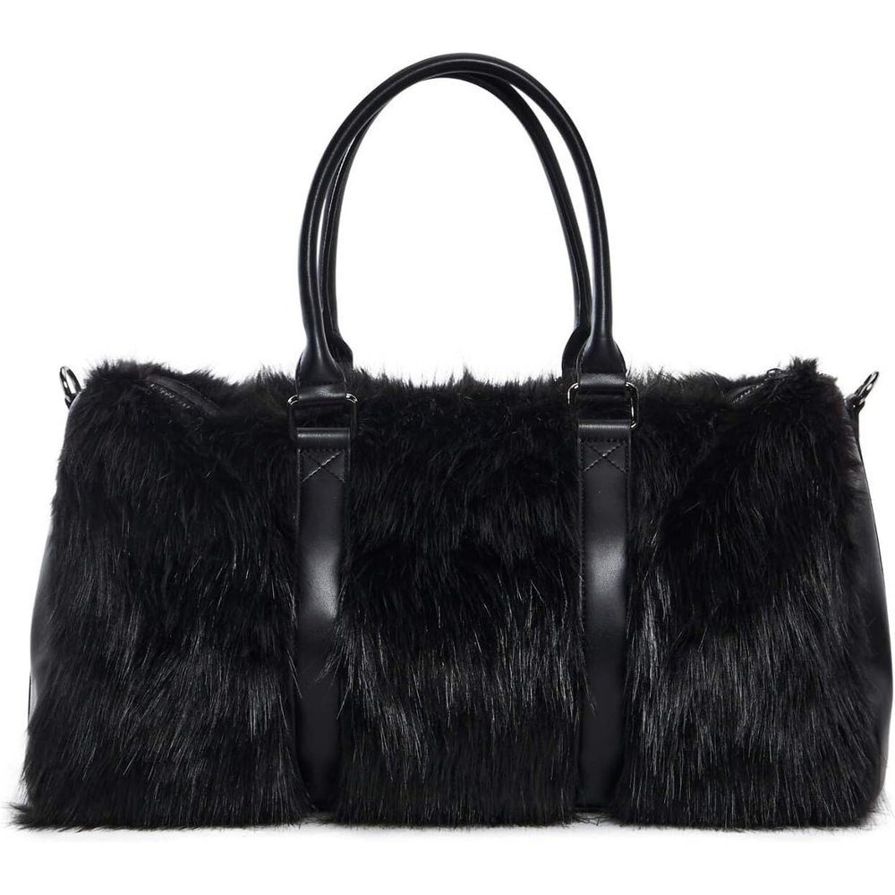 image:imageDolls Kill Shagadelic Weekender by Sugar Thrillz Pink Faux Fur Bag With Adjustable Straps Perfect for TravelBlack