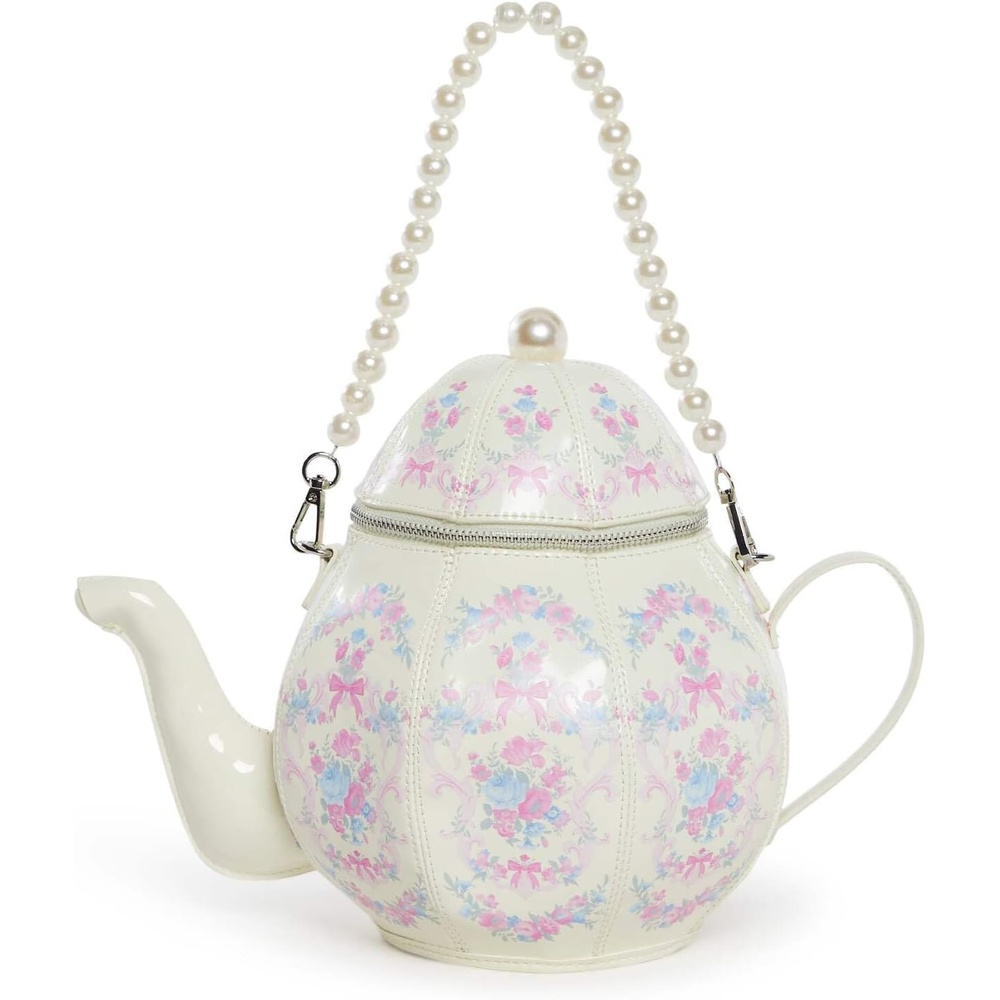image:imageDolls Kill Tea Society Handbag by Sugar Thrillz Whimsical Tea Party Mini Purse with Pearl StrapWhite