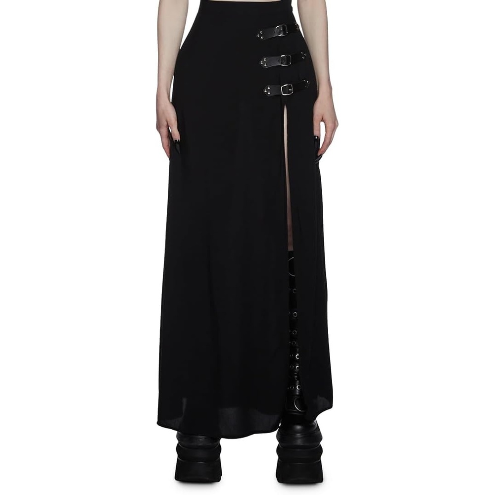 image:imageDolls Kill Twilight Doom Maxi Skirt by Widow Gothic Skirt with Side Slit and Zipper Closure Perfect for Any OccasionBlack