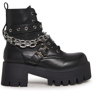 Dolls Kill Bad Girl Blues Platform Boots by Current Mood – Vegan Leather Boots with Buckles & Chain Link for Edgy Streetwear(Black)