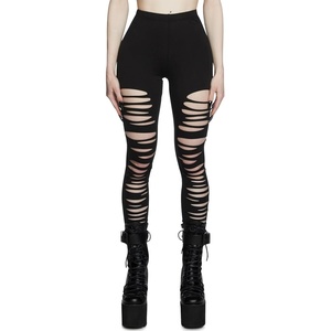 Dolls Kill Crypt Creeper Shredded Leggings by Widow – High Waist Leggings for Gothic and Edgy Fashion(Black)