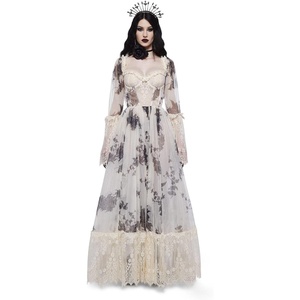 Dolls Kill Dance with Death Maxi Dress by Widow – Sheer Mesh Dress Perfect for Whimsy Goth Fashion(Ivory Floral)