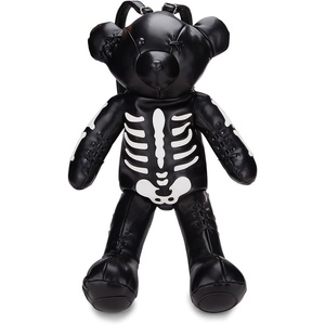 Dolls Kill Deady Teddy Backpack – Skeleton Appliqués, Vegan Leather, Black(Deady Teddy Black)