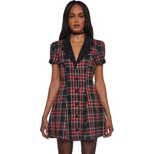 Dolls Kill Devil You Don’t Exist Plaid Dress by Current Mood – Fit & Flare Plaid Dress with Notched Lapel for Grunge Fashion(Black)