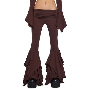 Dolls Kill F is for Fairies Flare Pants by Current Mood – Foldover Waist with Wide Leg and Handkerchief Design(Brown)