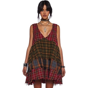 Dolls Kill Get Over It Babydoll Dress by Current Mood – Mixed Flannel Babydoll Dress for Grunge Fashion(Multi-color)