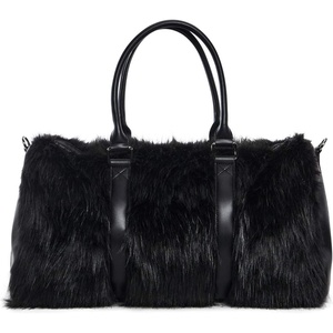 Dolls Kill Shagadelic Weekender by Sugar Thrillz – Pink Faux Fur Bag With Adjustable Straps, Perfect for Travel(Black)