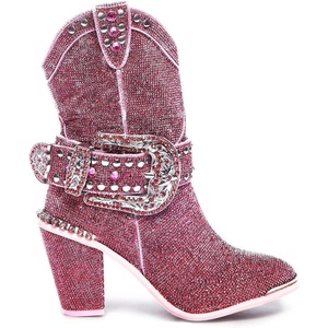 Dolls Kill Sheriff Shine Cowboy Boots by Club Exx – Rhinestone Encrusted Boots Made From Vegan Leather(Pink)