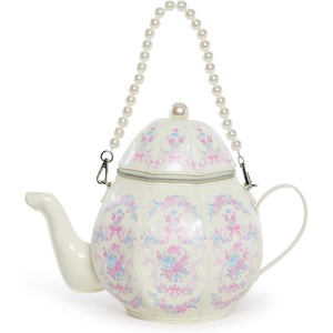 Dolls Kill Tea Society Handbag by Sugar Thrillz – Whimsical Tea Party Mini Purse with Pearl Strap(White)