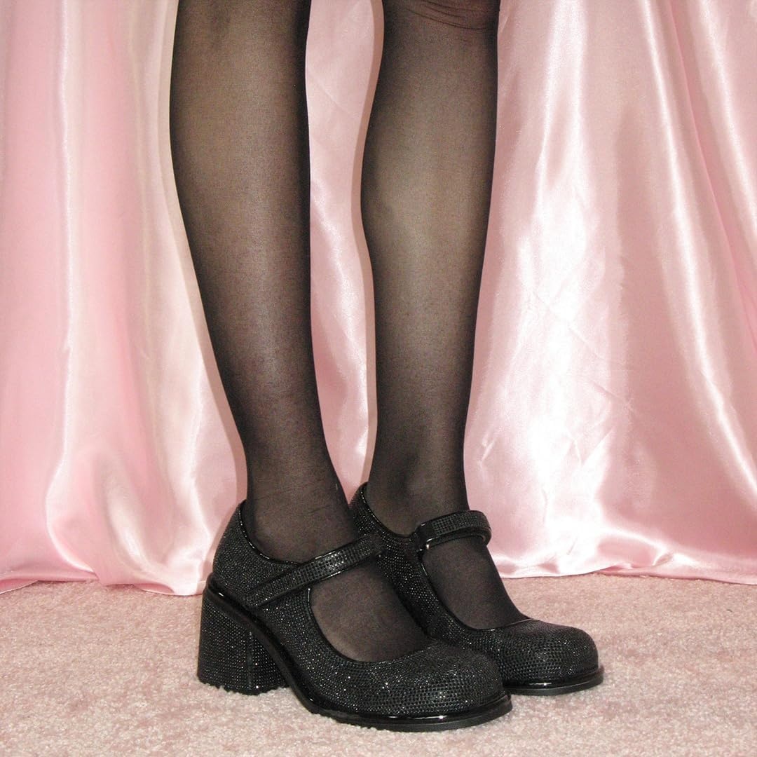 image:imageDolls Kill Desire Me Rhinestone Mary Janes by Sugar Thrillz Pumps with Sparkling Rhinestones Block Heels and HookandLoop Closure Perfect for Parties and Nights OutBlack