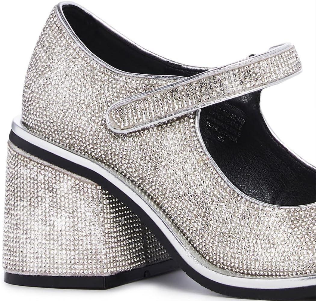 image:imageDolls Kill Desire Me Rhinestone Mary Janes by Sugar Thrillz Pumps with Sparkling Rhinestones Block Heels and HookandLoop Closure Perfect for Parties and Nights OutSilver