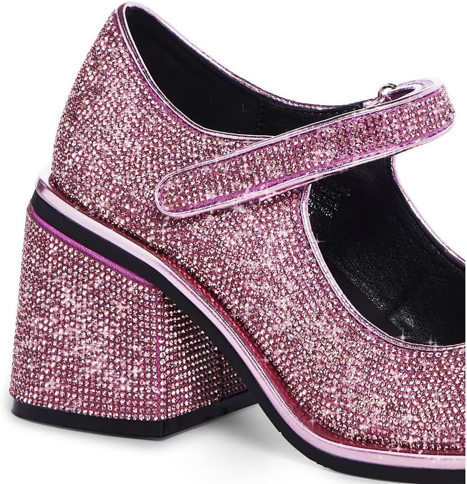 image:imageDolls Kill Desire Me Rhinestone Mary Janes by Sugar Thrillz Pumps with Sparkling Rhinestones Block Heels and HookandLoop Closure Perfect for Parties and Nights OutPink