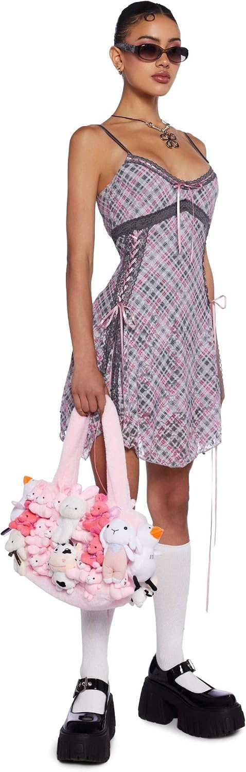 image:imageDolls Kill Fun N Games Plush Tote by Delias Faux Fur Bag With Animal Plush Pink