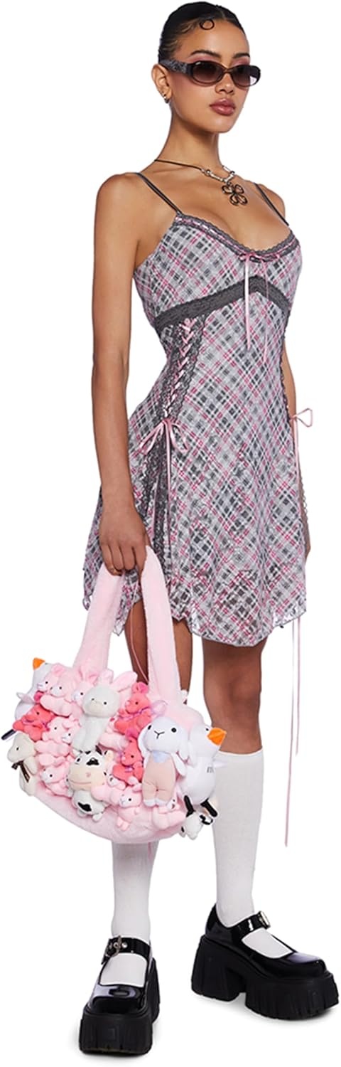 image:imageDolls Kill Fun N Games Plush Tote by Delias Faux Fur Bag With Animal Plush Pink