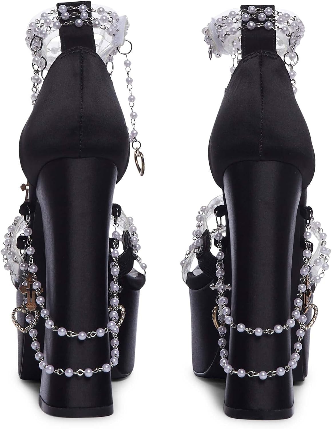 image:imageDolls Kill Holy Revelation Platform Heels by Sugar Thrillz Velvet Heels with Pearl Beads amp Adjustable StrapsBlack