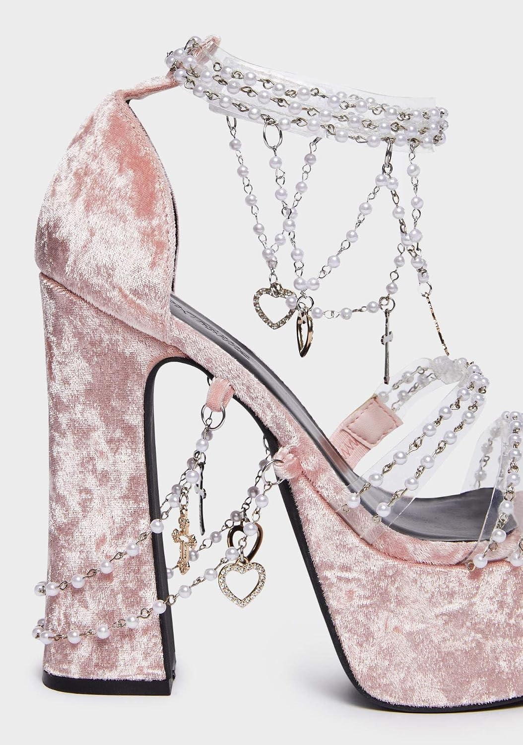 image:imageDolls Kill Holy Revelation Platform Heels by Sugar Thrillz Velvet Heels with Pearl Beads amp Adjustable StrapsPink