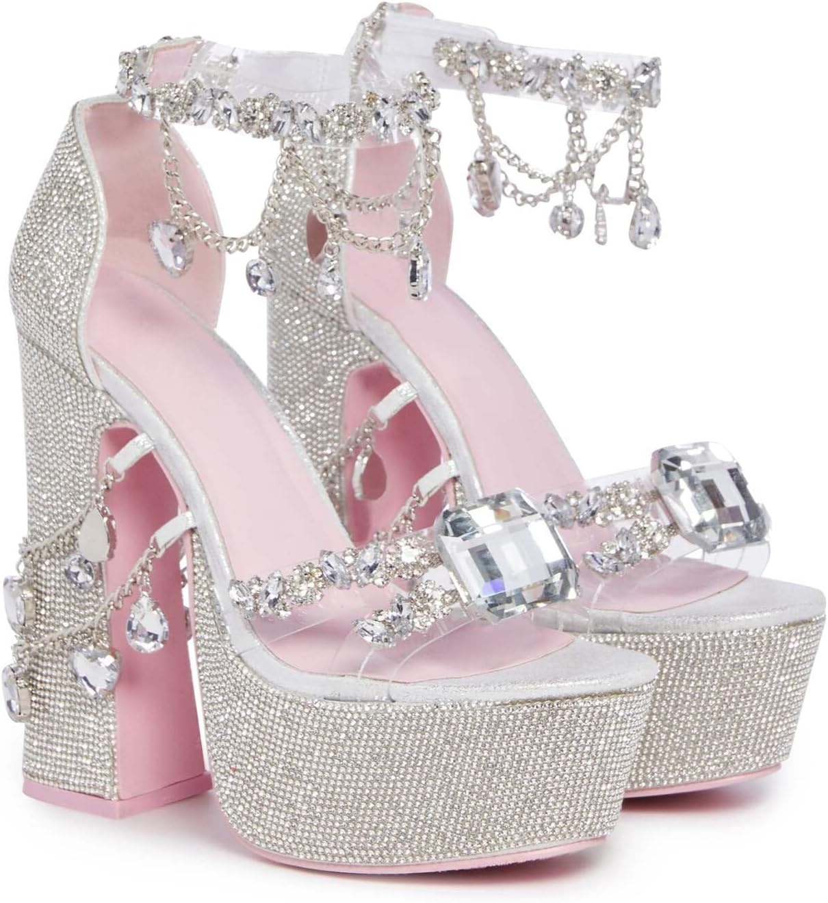 image:imageDolls Kill Holy Revelation Platform Heels by Sugar Thrillz Velvet Heels with Pearl Beads amp Adjustable StrapsSilver