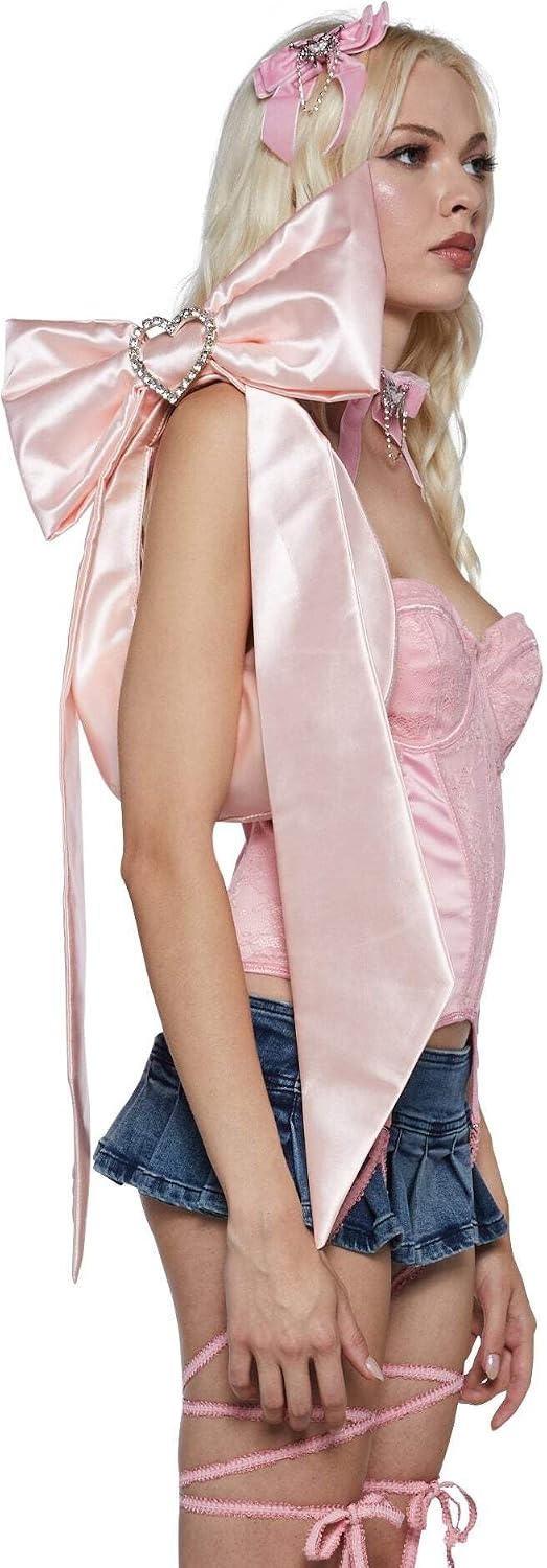 image:imageDolls Kill Lady Royal Shoulder Bag by Sugar Thrillz Satin Purse with Rhinestone Ribbon Handle amp Heart AccentPink