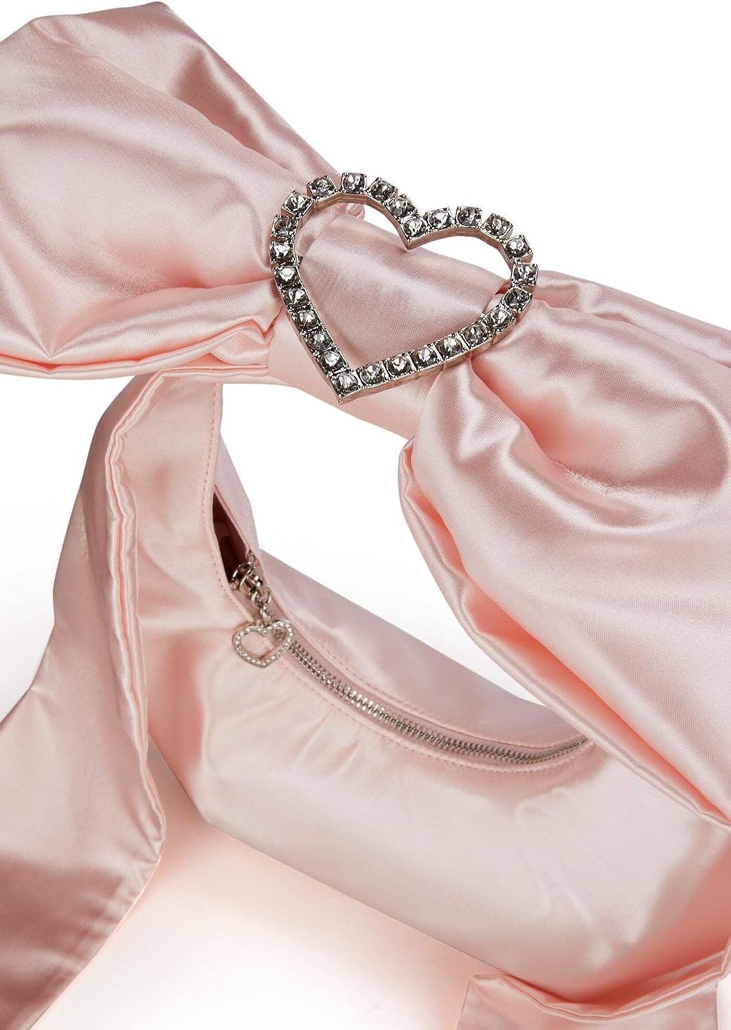 image:imageDolls Kill Lady Royal Shoulder Bag by Sugar Thrillz Satin Purse with Rhinestone Ribbon Handle amp Heart AccentPink