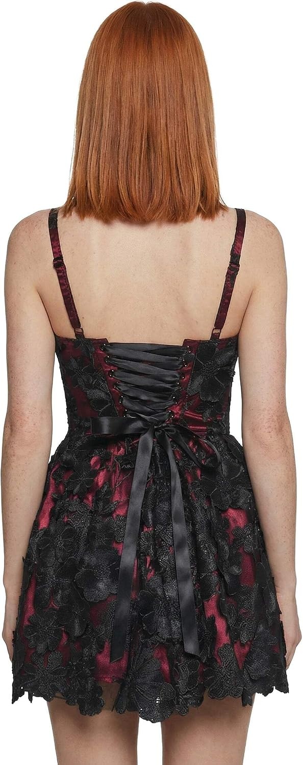 image:imageDolls Kill Magic Moves Corset Dress by Sugar Thrillz Taffeta Corset Dress with Fishnet Mesh Petticoat amp LaceUp BackMulti