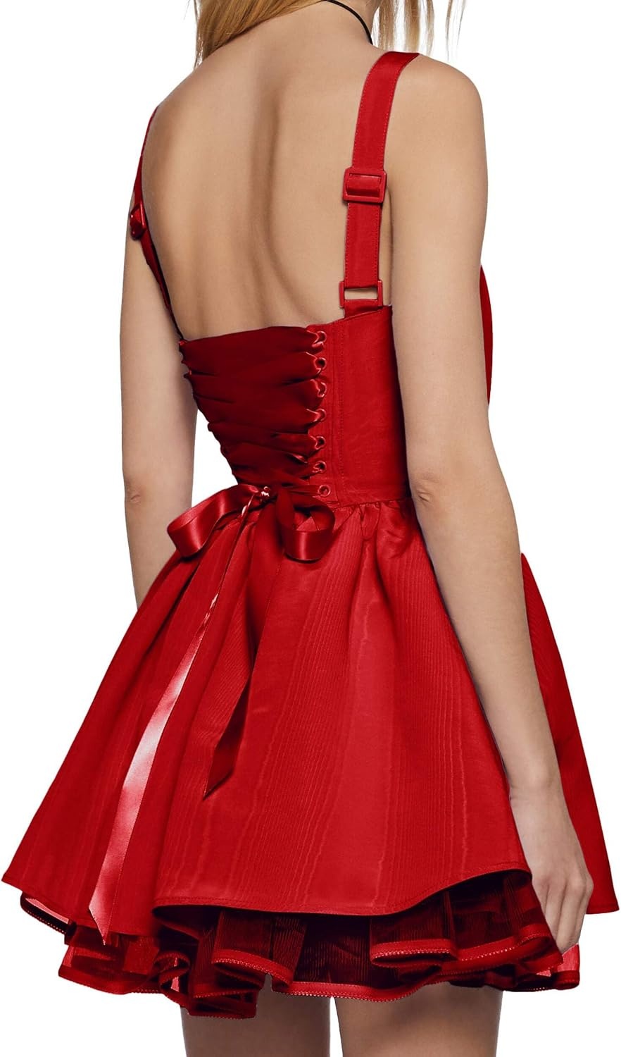 image:imageDolls Kill Magic Moves Corset Dress by Sugar Thrillz Taffeta Corset Dress with Fishnet Mesh Petticoat amp LaceUp BackRed