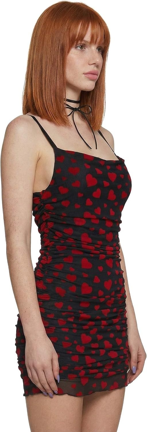 image:imageDolls Kill Noir Rise and Fall Mesh Dress by Sugar Thrillz Ruched Mini Dress with Heart Print amp Lettuce TrimBlack