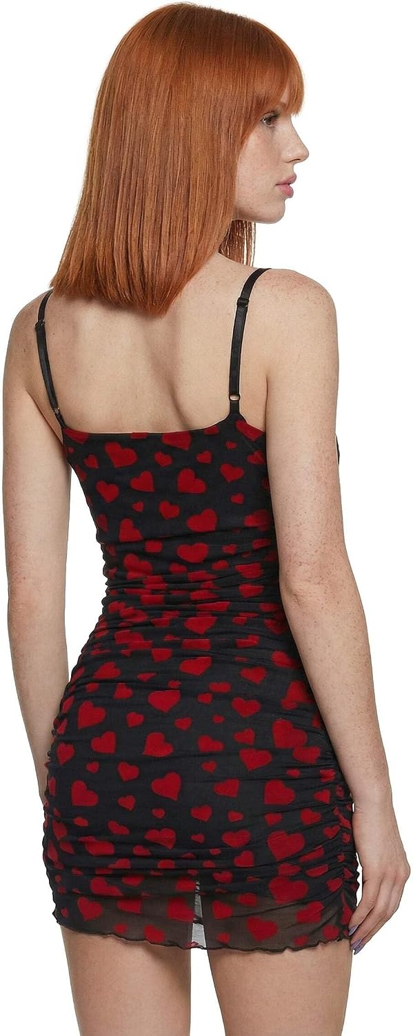 image:imageDolls Kill Noir Rise and Fall Mesh Dress by Sugar Thrillz Ruched Mini Dress with Heart Print amp Lettuce TrimBlack
