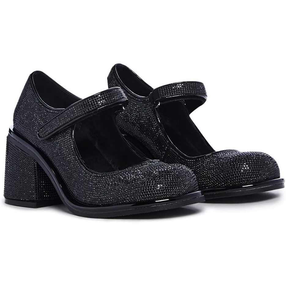 image:imageDolls Kill Desire Me Rhinestone Mary Janes by Sugar Thrillz Pumps with Sparkling Rhinestones Block Heels and HookandLoop Closure Perfect for Parties and Nights OutBlack
