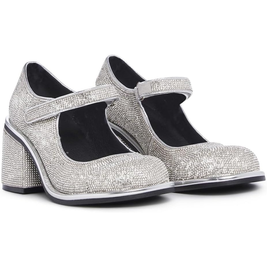 image:imageDolls Kill Desire Me Rhinestone Mary Janes by Sugar Thrillz Pumps with Sparkling Rhinestones Block Heels and HookandLoop Closure Perfect for Parties and Nights OutSilver