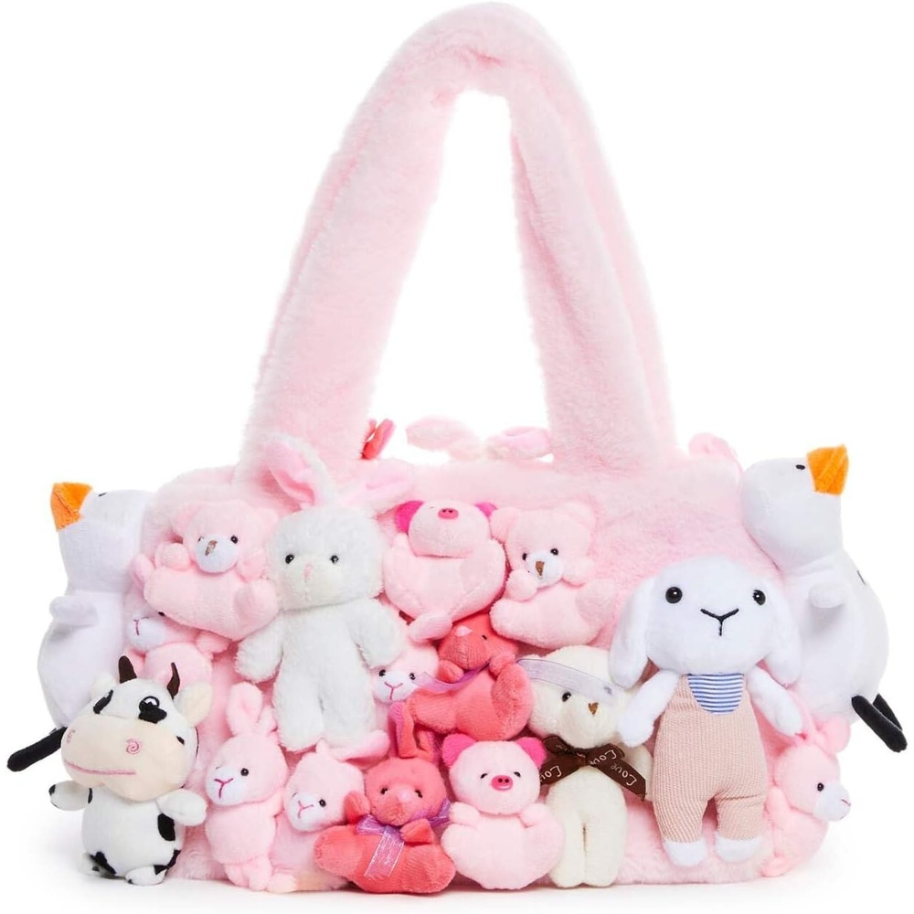 image:imageDolls Kill Fun N Games Plush Tote by Delias Faux Fur Bag With Animal Plush Pink