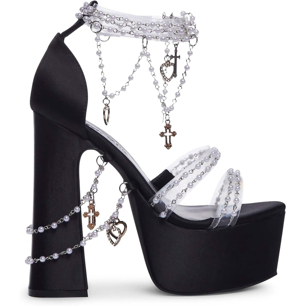 image:imageDolls Kill Holy Revelation Platform Heels by Sugar Thrillz Velvet Heels with Pearl Beads amp Adjustable StrapsBlack