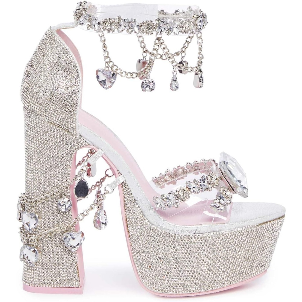 image:imageDolls Kill Holy Revelation Platform Heels by Sugar Thrillz Velvet Heels with Pearl Beads amp Adjustable StrapsSilver