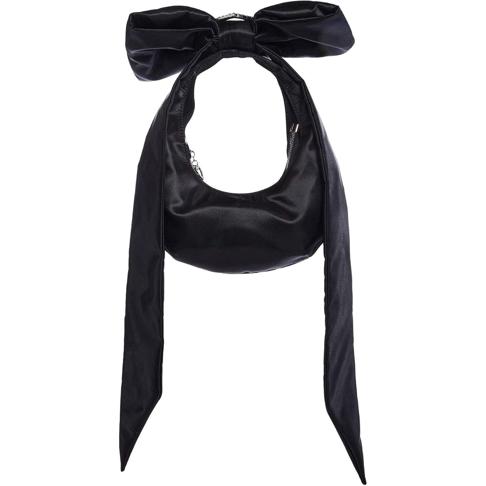 image:imageDolls Kill Lady Royal Shoulder Bag by Sugar Thrillz Satin Purse with Rhinestone Ribbon Handle amp Heart AccentBlack